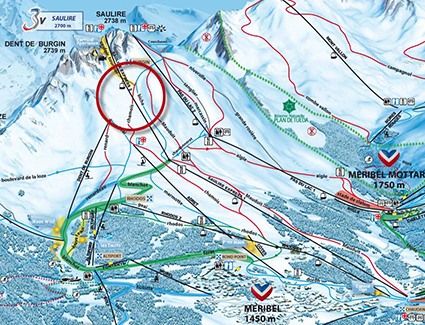 Схема горнолыжного курорта Мерибель и места несчастного случая