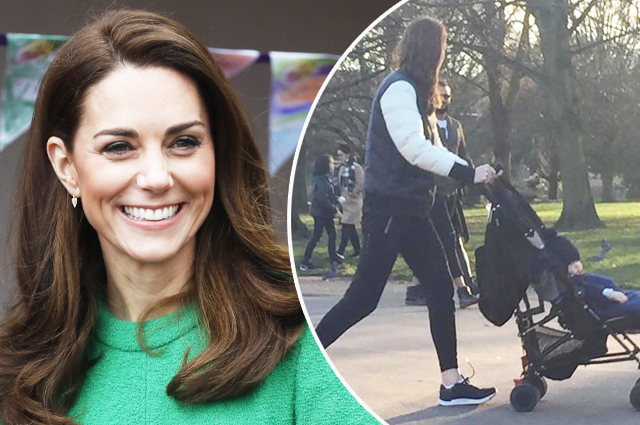 Так же как все: Кейт Миддлтон замечена на прогулке с принцем Луи в парке возле дома