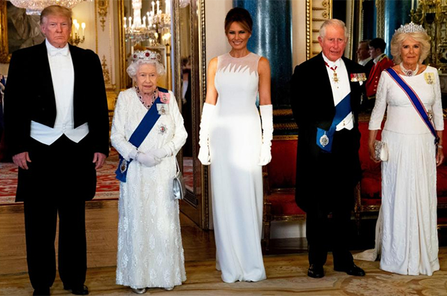 Дональд Трамп, королева Елизавета II, Мелания Трамп, принц Чарльз и Камилла Паркер-Боулз